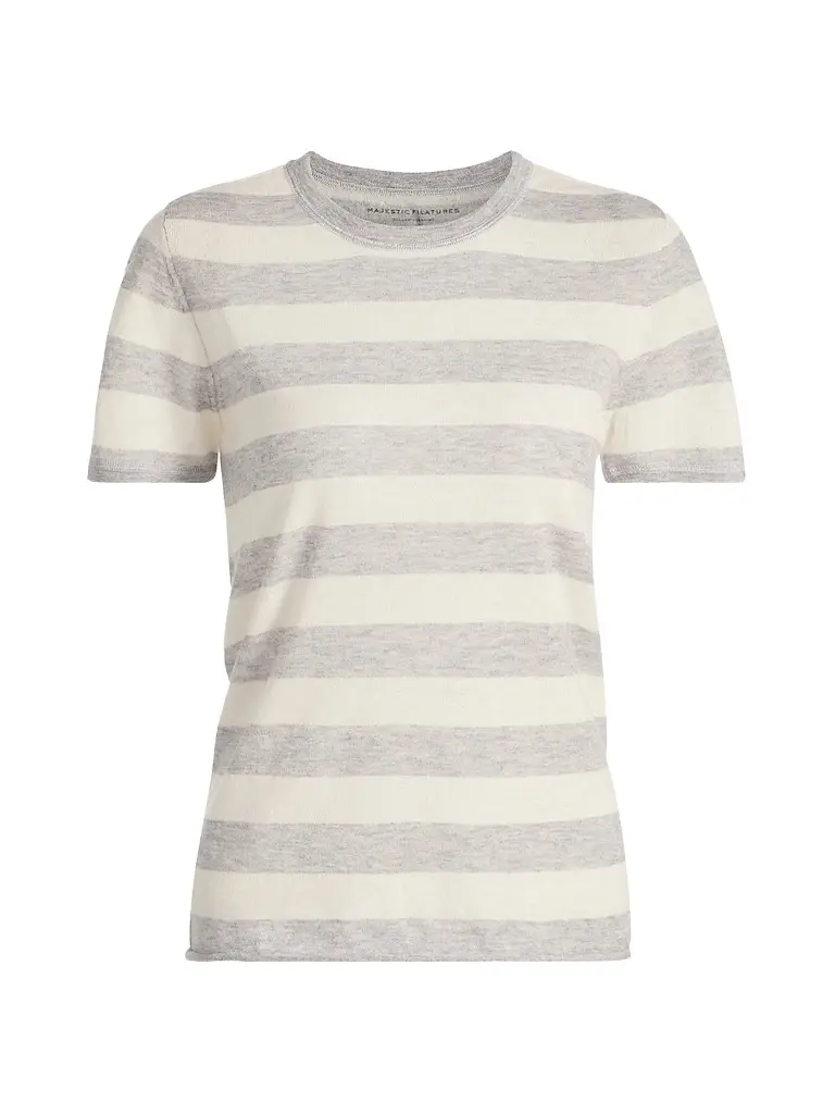 MAJESTIC FILATURES Women's Cashmere Stripe Crewneck T-Shirt - Brume Chine Milk | Image 1 MAJESTIC FILATURES Women's Cashmere Stripe Crewneck T-Shirt - Brume Chine Milk | Image 1