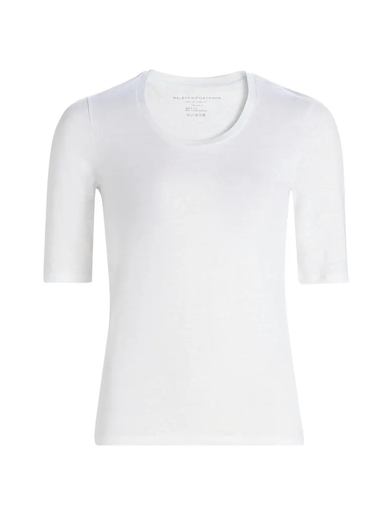 MAJESTIC FILATURES Women's Scoopneck Stretch Linen Top - Blanc | Image 1 MAJESTIC FILATURES Women's Scoopneck Stretch Linen Top - Blanc | Image 1