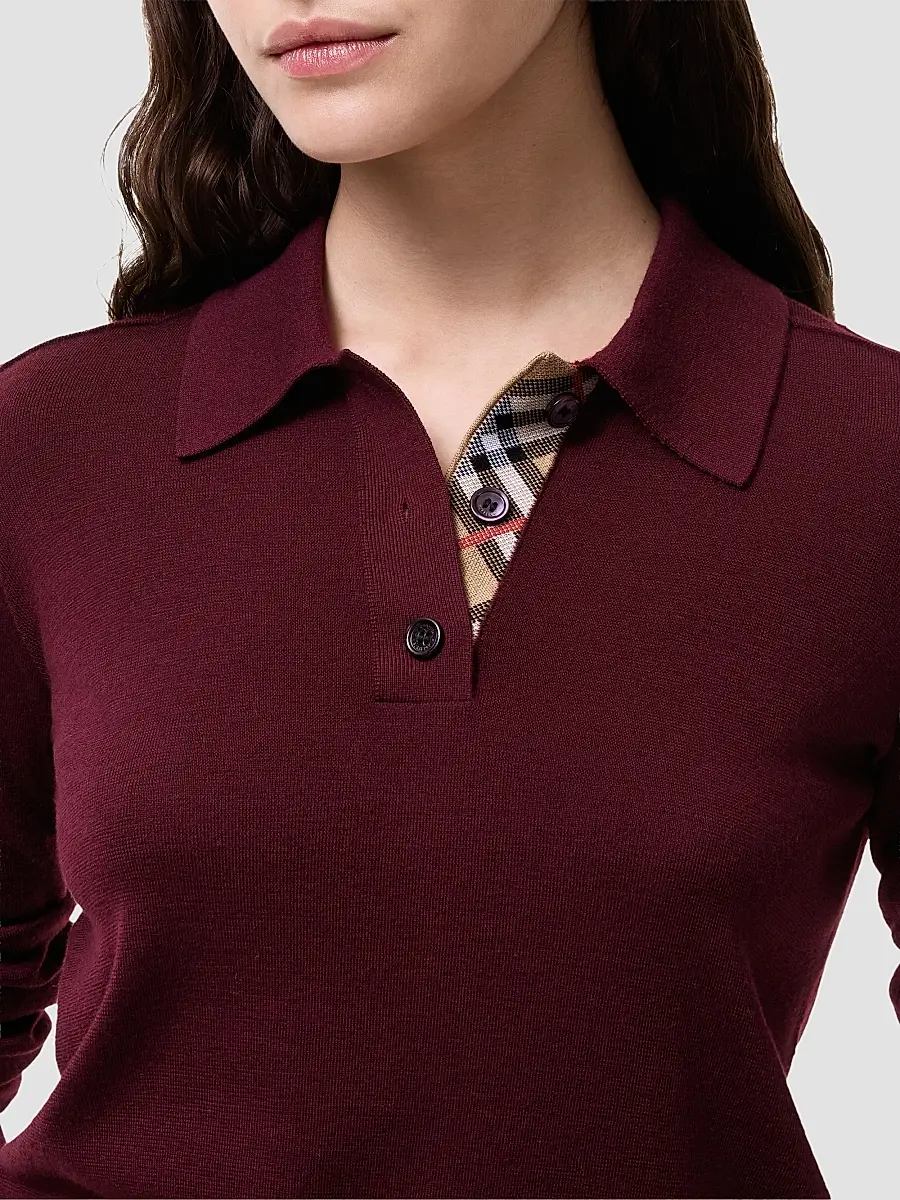 Burberry Women's Mandy Wool Long-Sleeve Polo Shirt | Thumbnail 3