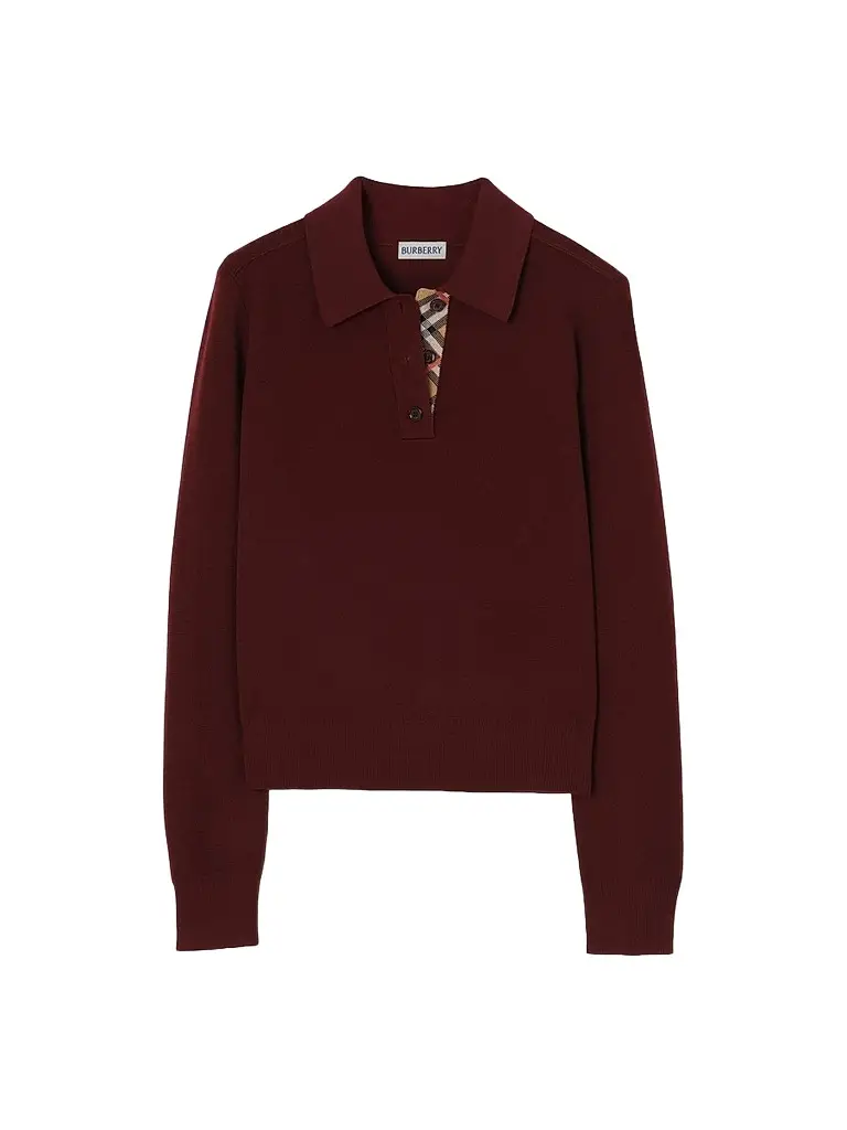 Burberry Women's Mandy Wool Long-Sleeve Polo Shirt - Grape Purple | Image 1 Burberry Women's Mandy Wool Long-Sleeve Polo Shirt - Grape Purple | Image 1