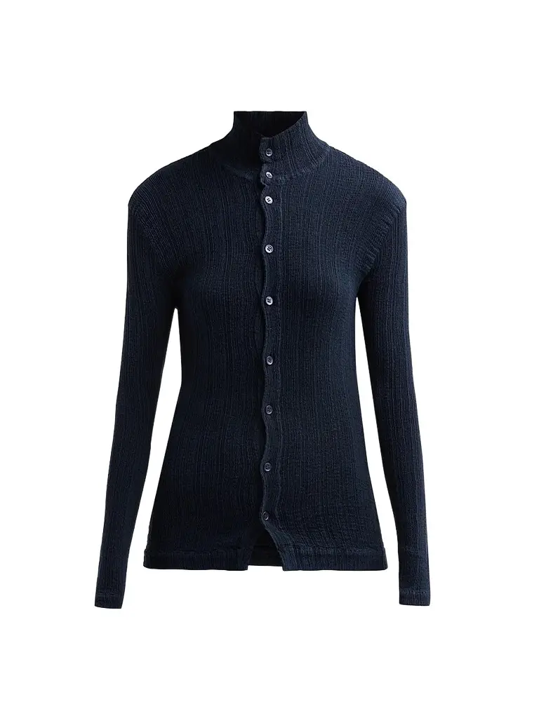 Issey Miyake Women's Rill Textured Pleats Shirt - Dark Navy | Image 1 Issey Miyake Women's Rill Textured Pleats Shirt - Dark Navy | Image 1