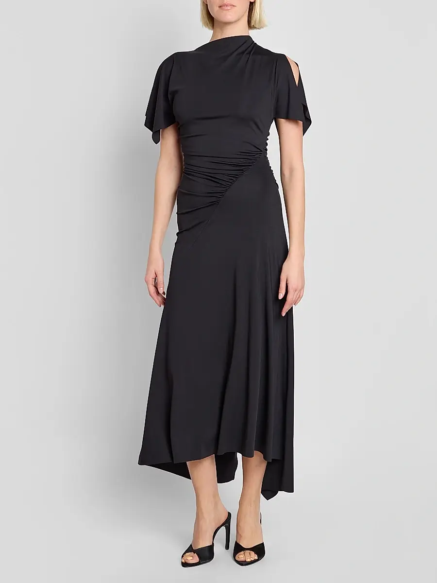 Victoria Beckham Women's Blousey Asymmetric Short-Sleeve Midi Dress | Thumbnail 2 Victoria Beckham Women's Blousey Asymmetric Short-Sleeve Midi Dress | Thumbnail 2
