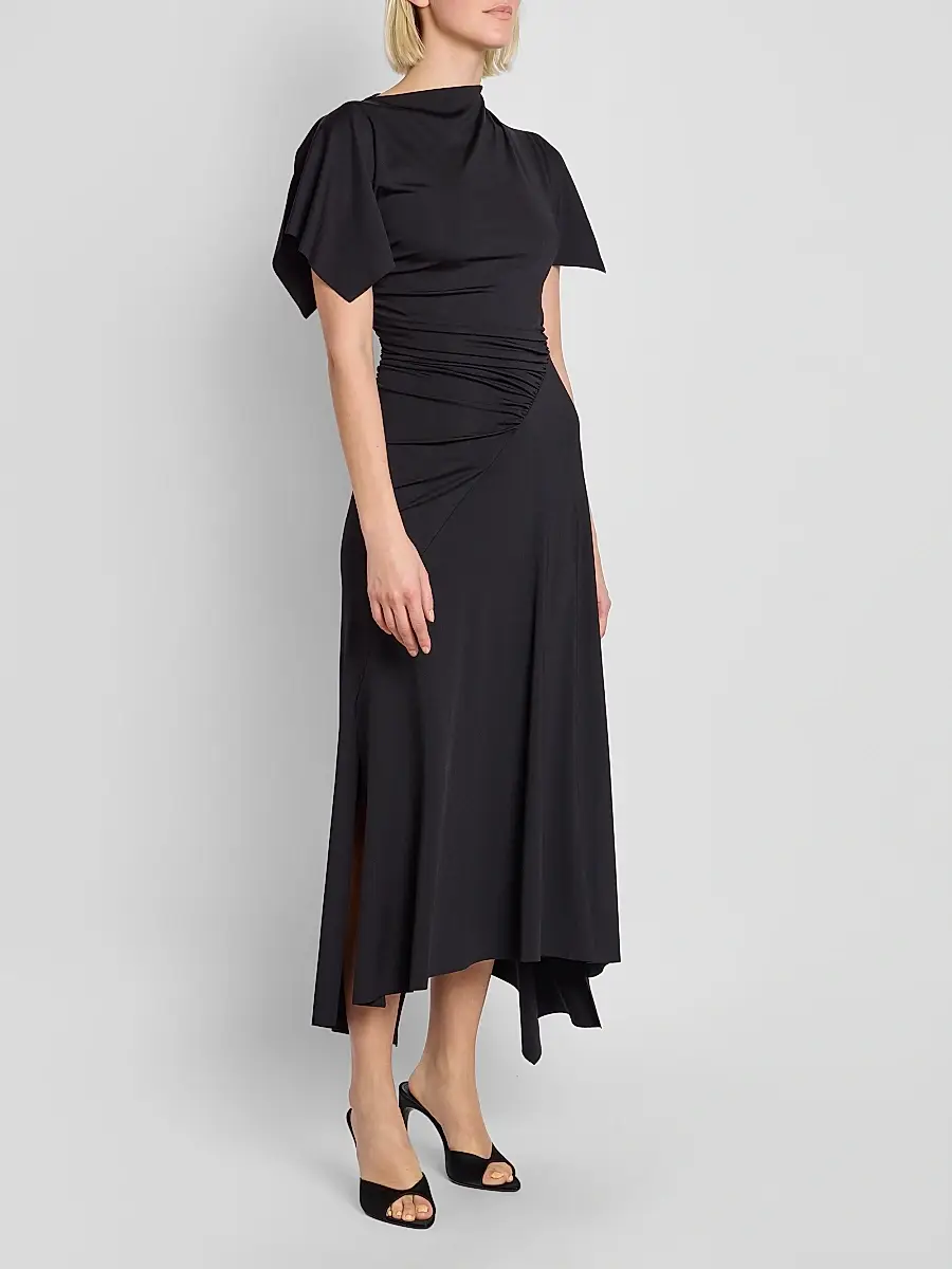 Victoria Beckham Women's Blousey Asymmetric Short-Sleeve Midi Dress | Thumbnail 4 Victoria Beckham Women's Blousey Asymmetric Short-Sleeve Midi Dress | Thumbnail 4