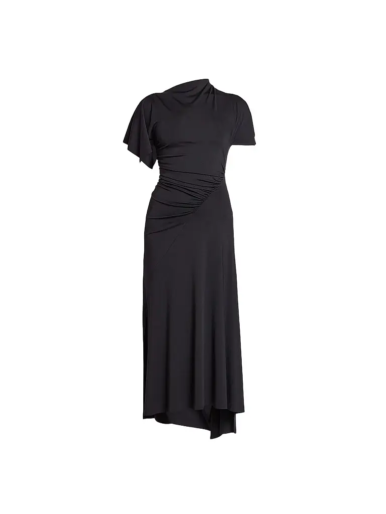 Victoria Beckham Women's Blousey Asymmetric Short-Sleeve Midi Dress - Black - Size 0 | Image 1 Victoria Beckham Women's Blousey Asymmetric Short-Sleeve Midi Dress - Black - Size 0 | Image 1