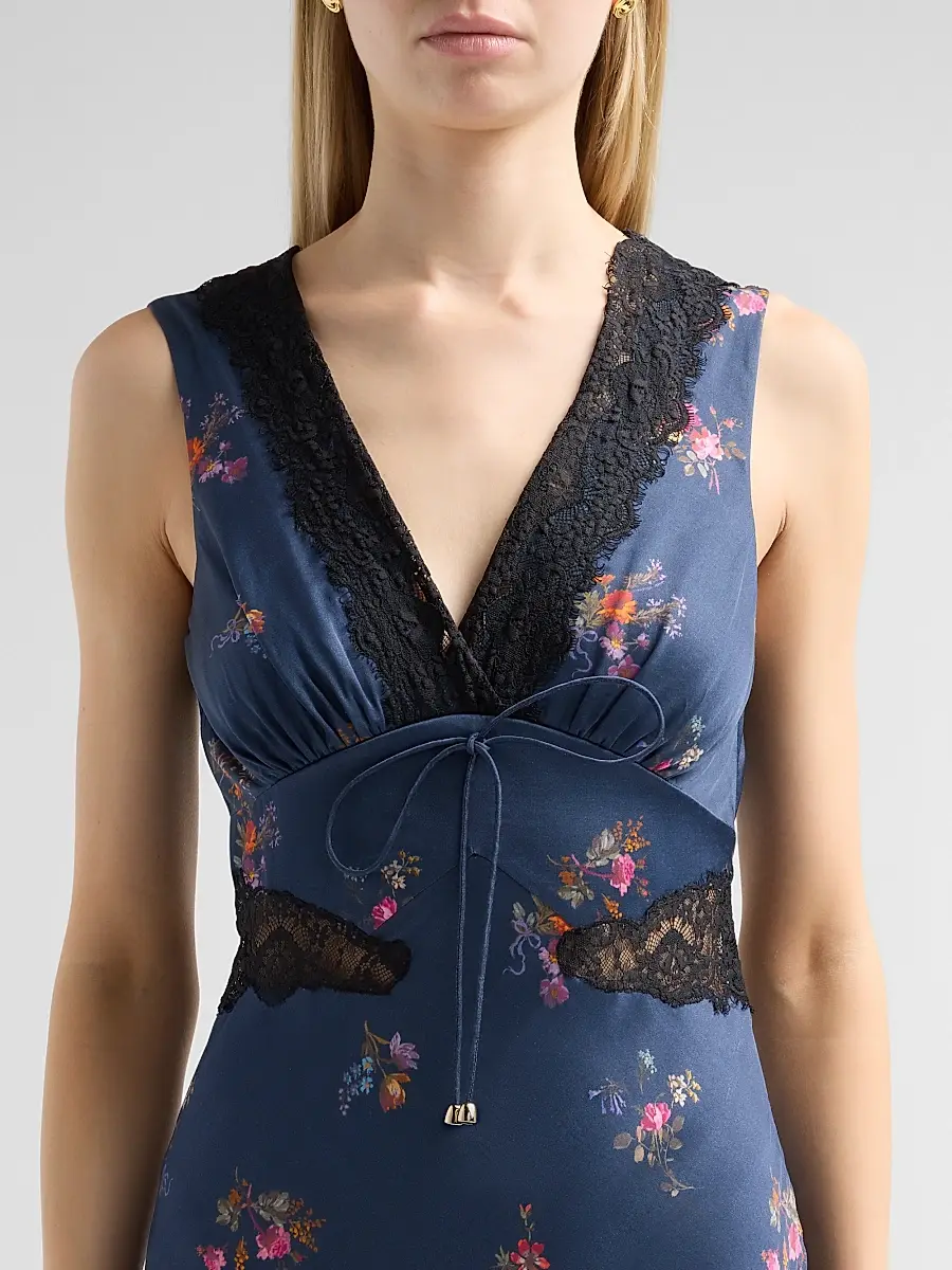 Self-Portrait Women's Inset-Lace Printed Satin Midi Dress | Thumbnail 5