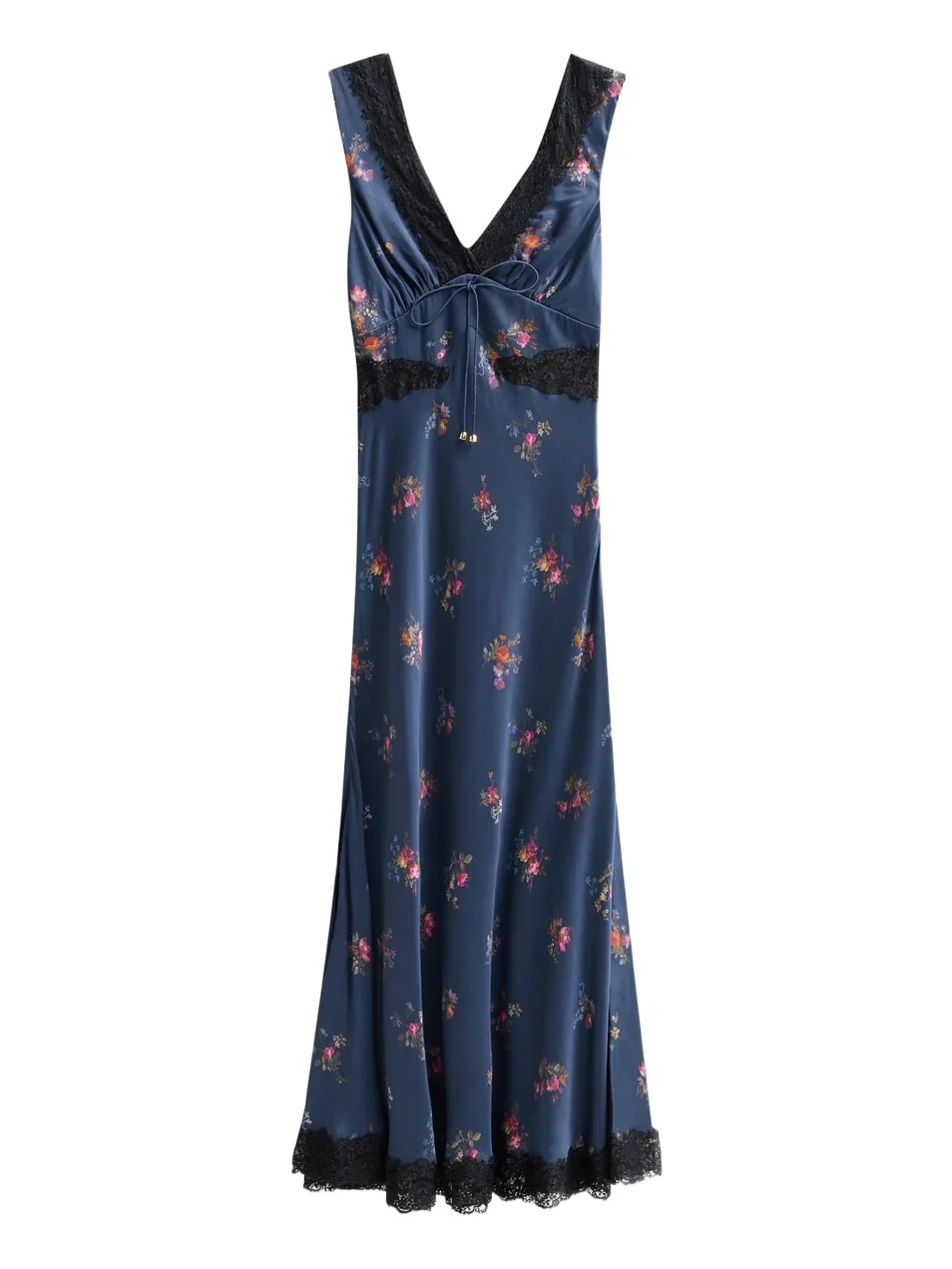 Women's Inset-Lace Printed Satin Midi Dress