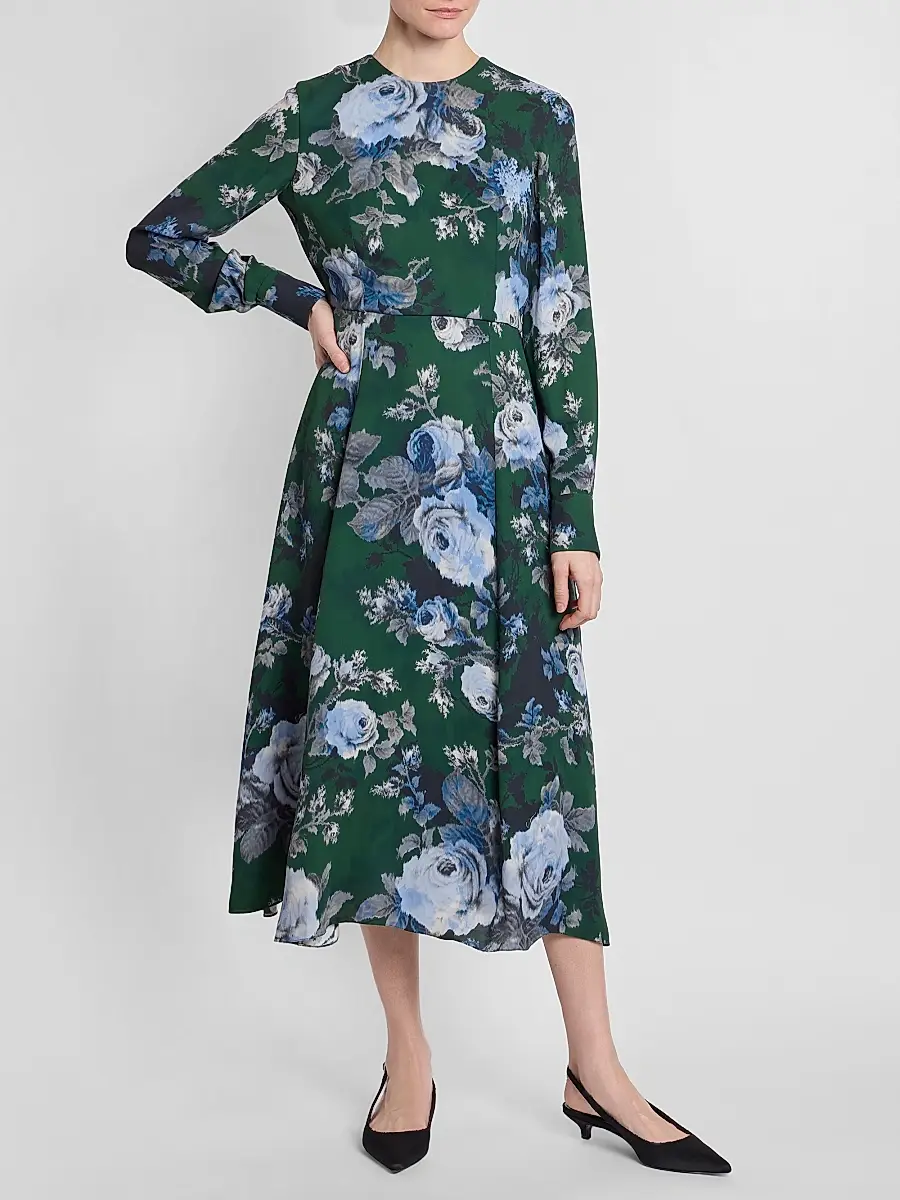 Erdem Women's Floral Crepe A-Line Midi-Dress | Thumbnail 2 Erdem Women's Floral Crepe A-Line Midi-Dress | Thumbnail 2