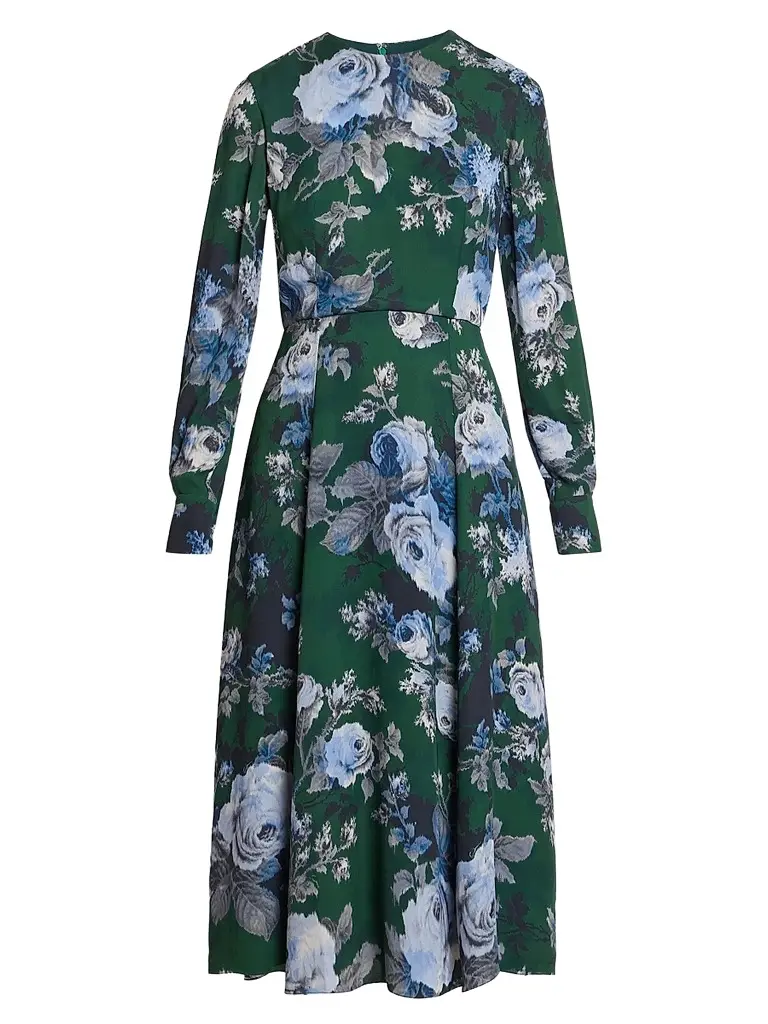 Erdem Women's Floral Crepe A-Line Midi-Dress - Rose Green - Size 0 | Image 1 Erdem Women's Floral Crepe A-Line Midi-Dress - Rose Green - Size 0 | Image 1