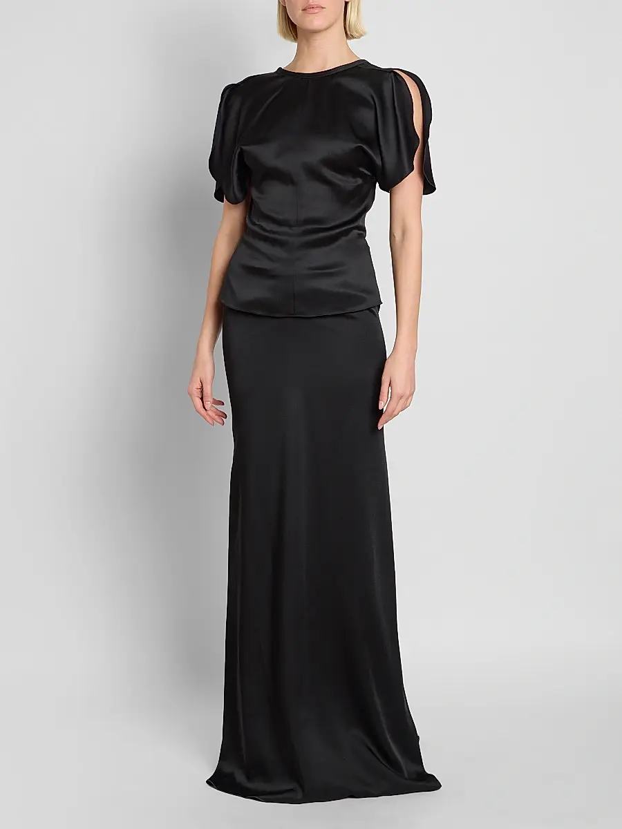 Victoria Beckham Women's Bela Draped Satin Short-Sleeve Top | Thumbnail 2 Victoria Beckham Women's Bela Draped Satin Short-Sleeve Top | Thumbnail 2