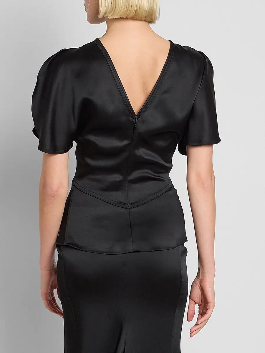 Victoria Beckham Women's Bela Draped Satin Short-Sleeve Top | Thumbnail 3 Victoria Beckham Women's Bela Draped Satin Short-Sleeve Top | Thumbnail 3