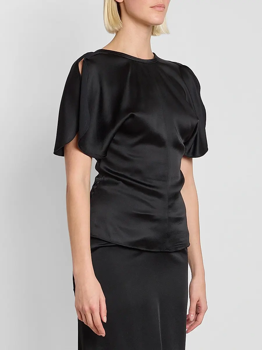 Victoria Beckham Women's Bela Draped Satin Short-Sleeve Top | Thumbnail 4 Victoria Beckham Women's Bela Draped Satin Short-Sleeve Top | Thumbnail 4