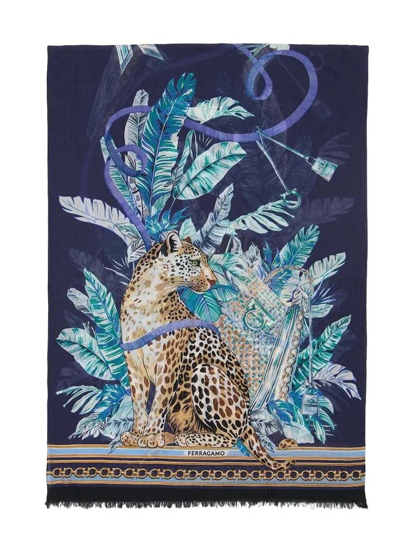 Ferragamo Women's Leopard Print Virgin-Wool Long Scarf