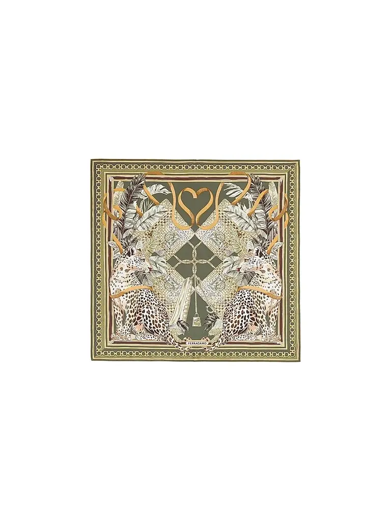Ferragamo Women's Leopard-Print Silk Scarf - Olive | Image 1 Ferragamo Women's Leopard-Print Silk Scarf - Olive | Image 1