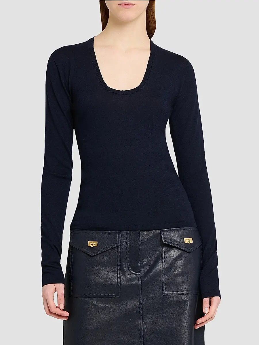 Ferragamo Women's Extra-Fine Wool Seamless Scoopneck Sweater | Thumbnail 3 Ferragamo Women's Extra-Fine Wool Seamless Scoopneck Sweater | Thumbnail 3