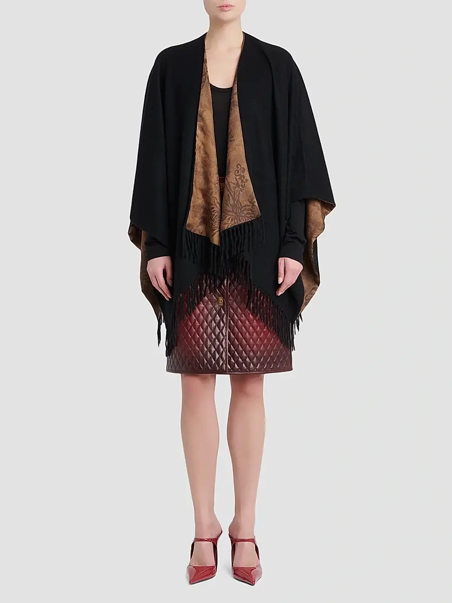 Ferragamo Women's Floral Cashmere-Blend Reversible Cape | Thumbnail 2 Ferragamo Women's Floral Cashmere-Blend Reversible Cape | Thumbnail 2