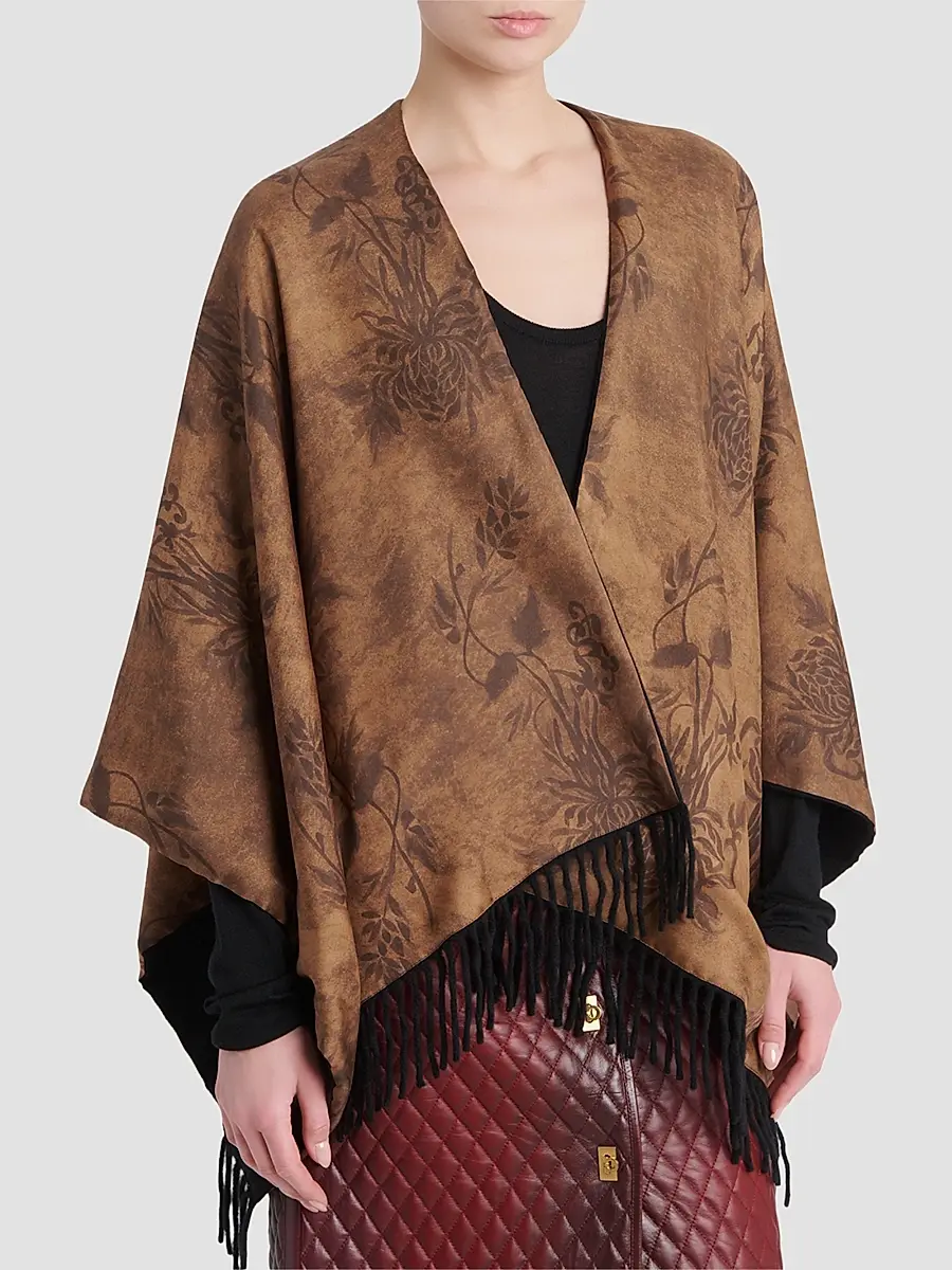 Ferragamo Women's Floral Cashmere-Blend Reversible Cape | Thumbnail 4 Ferragamo Women's Floral Cashmere-Blend Reversible Cape | Thumbnail 4