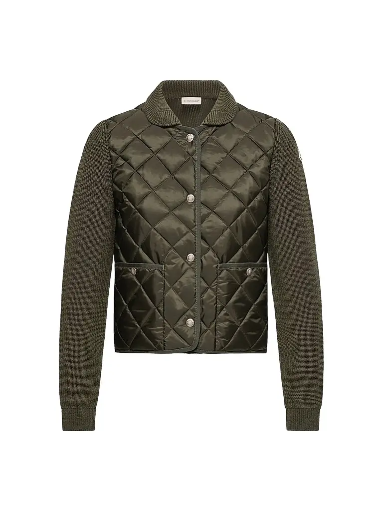Moncler Women's Down-Filled Cardigan in Wool - Dark Green - Size Large | Image 1 Moncler Women's Down-Filled Cardigan in Wool - Dark Green - Size Large | Image 1