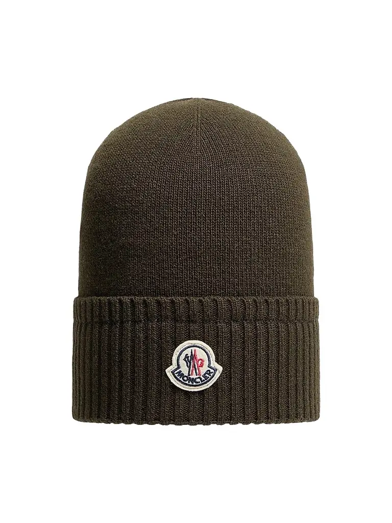 Moncler Men's Beanie Hat in Wool and Cashmere - Olive Green | Image 1 Moncler Men's Beanie Hat in Wool and Cashmere - Olive Green | Image 1