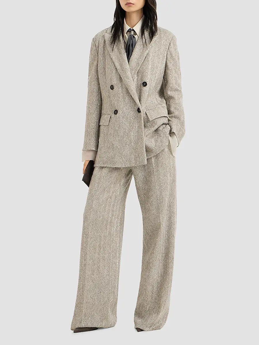 Brunello Cucinelli Women's Dazzling Chevron Embroidery Blazer in Sparkling Mohair and Wool - Rope | Thumbnail 2 Brunello Cucinelli Women's Dazzling Chevron Embroidery Blazer in Sparkling Mohair and Wool - Rope | Thumbnail 2