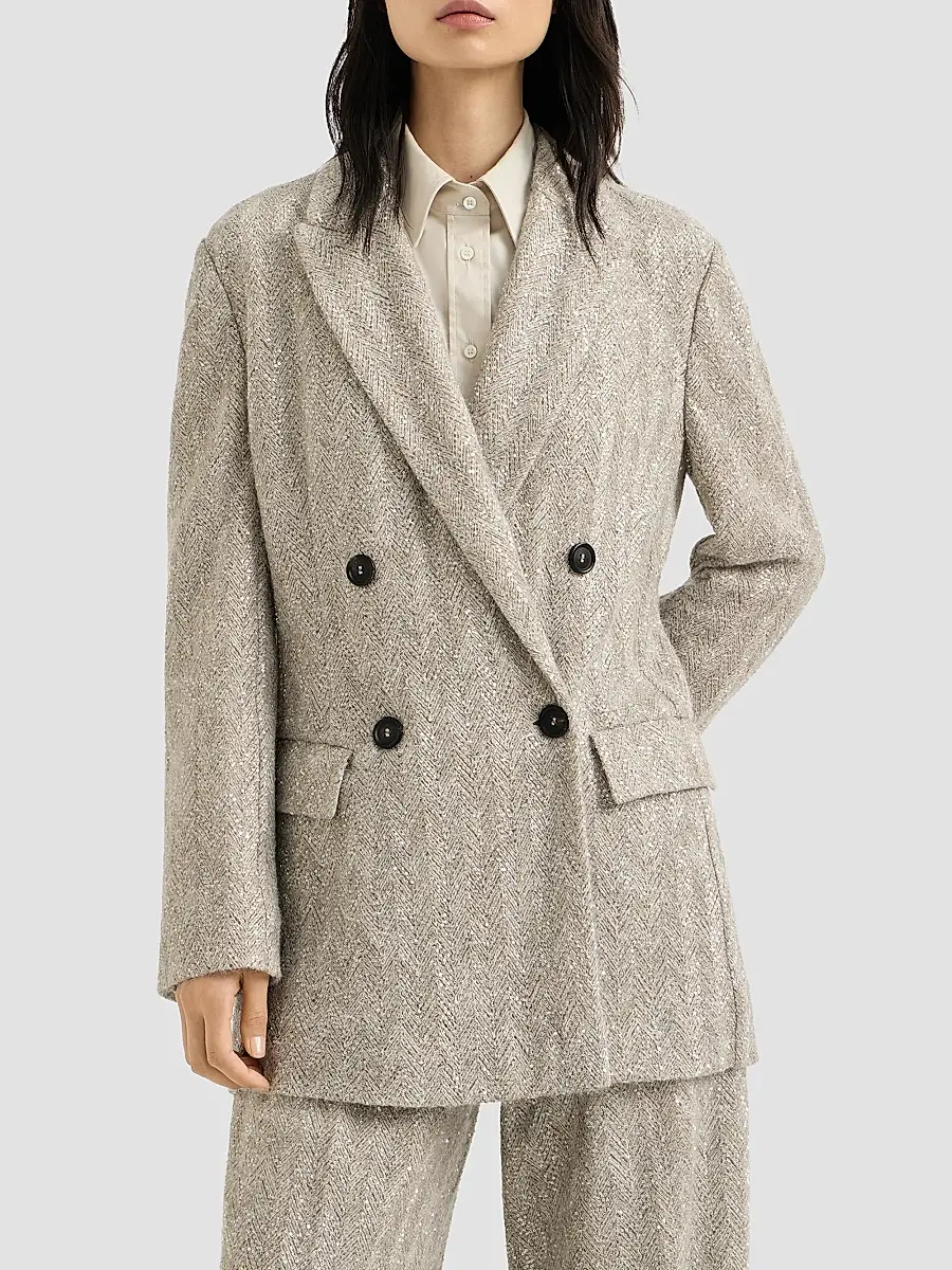 Brunello Cucinelli Women's Dazzling Chevron Embroidery Blazer in Sparkling Mohair and Wool - Rope | Thumbnail 3 Brunello Cucinelli Women's Dazzling Chevron Embroidery Blazer in Sparkling Mohair and Wool - Rope | Thumbnail 3