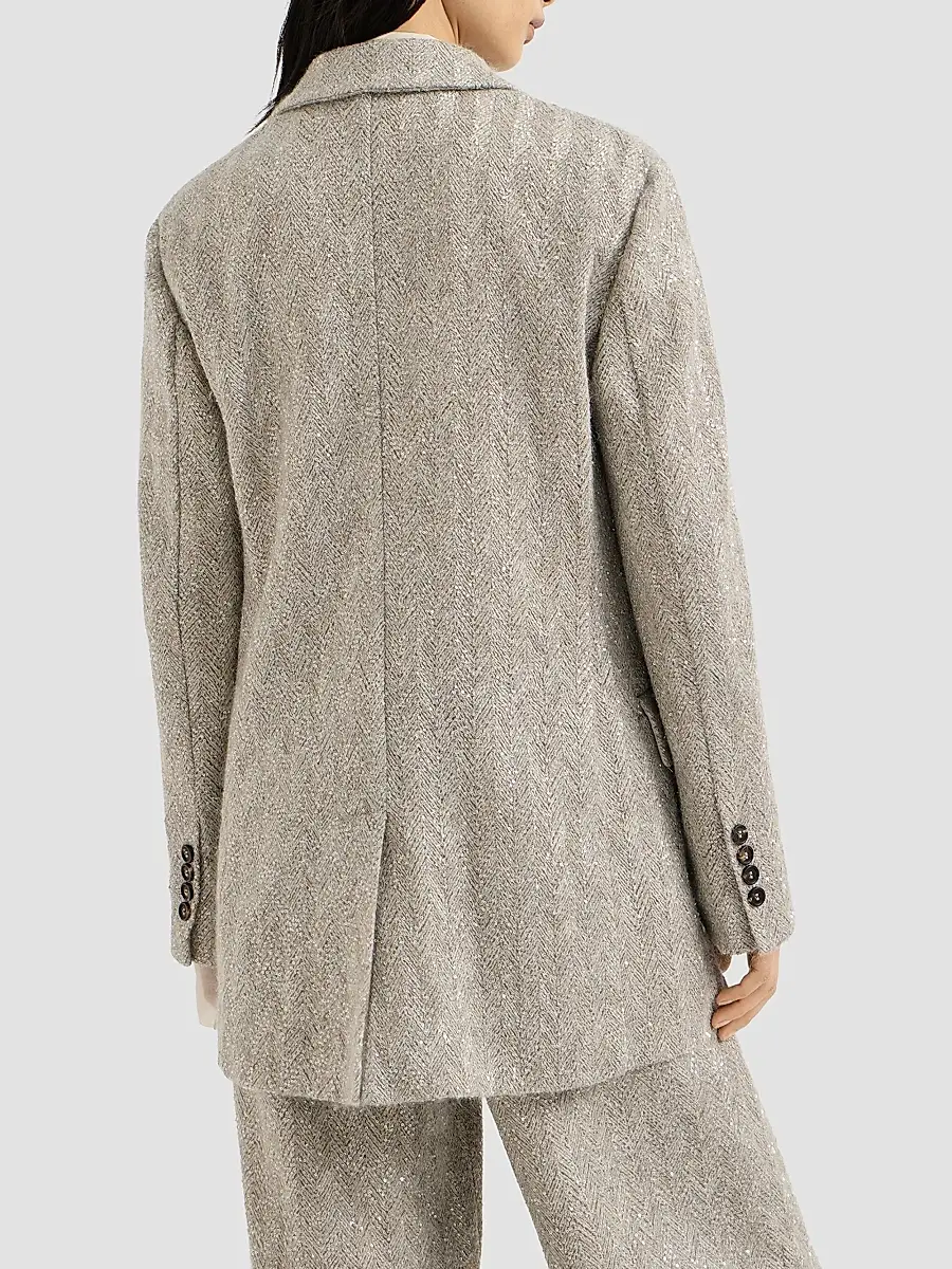Brunello Cucinelli Women's Dazzling Chevron Embroidery Blazer in Sparkling Mohair and Wool - Rope | Thumbnail 4 Brunello Cucinelli Women's Dazzling Chevron Embroidery Blazer in Sparkling Mohair and Wool - Rope | Thumbnail 4
