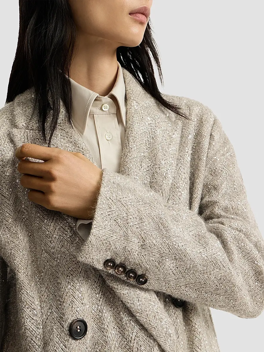 Brunello Cucinelli Women's Dazzling Chevron Embroidery Blazer in Sparkling Mohair and Wool - Rope | Thumbnail 6 Brunello Cucinelli Women's Dazzling Chevron Embroidery Blazer in Sparkling Mohair and Wool - Rope | Thumbnail 6