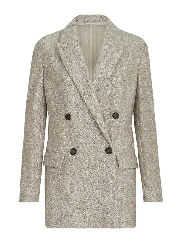 Brunello Cucinelli Women's Dazzling Chevron Embroidery Blazer in Sparkling Mohair and Wool - Rope