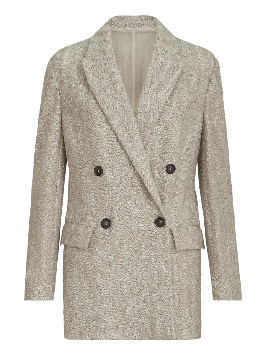 Women's Dazzling Chevron Embroidery Blazer in Sparkling Mohair and Wool - Rope Women's Dazzling Chevron Embroidery Blazer in Sparkling Mohair and Wool - Rope