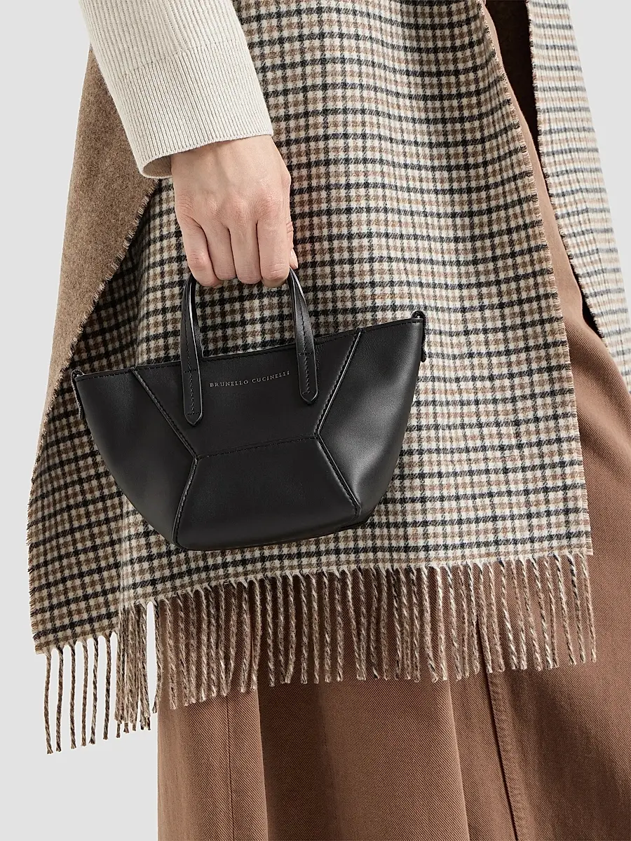 Brunello Cucinelli Women's Duo Mini Top Handle Bag in Calfskin with Monili - Black | Thumbnail 2 Brunello Cucinelli Women's Duo Mini Top Handle Bag in Calfskin with Monili - Black | Thumbnail 2