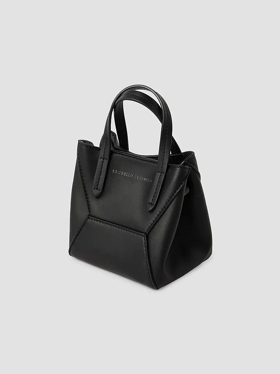 Brunello Cucinelli Women's Duo Mini Top Handle Bag in Calfskin with Monili - Black | Thumbnail 4 Brunello Cucinelli Women's Duo Mini Top Handle Bag in Calfskin with Monili - Black | Thumbnail 4