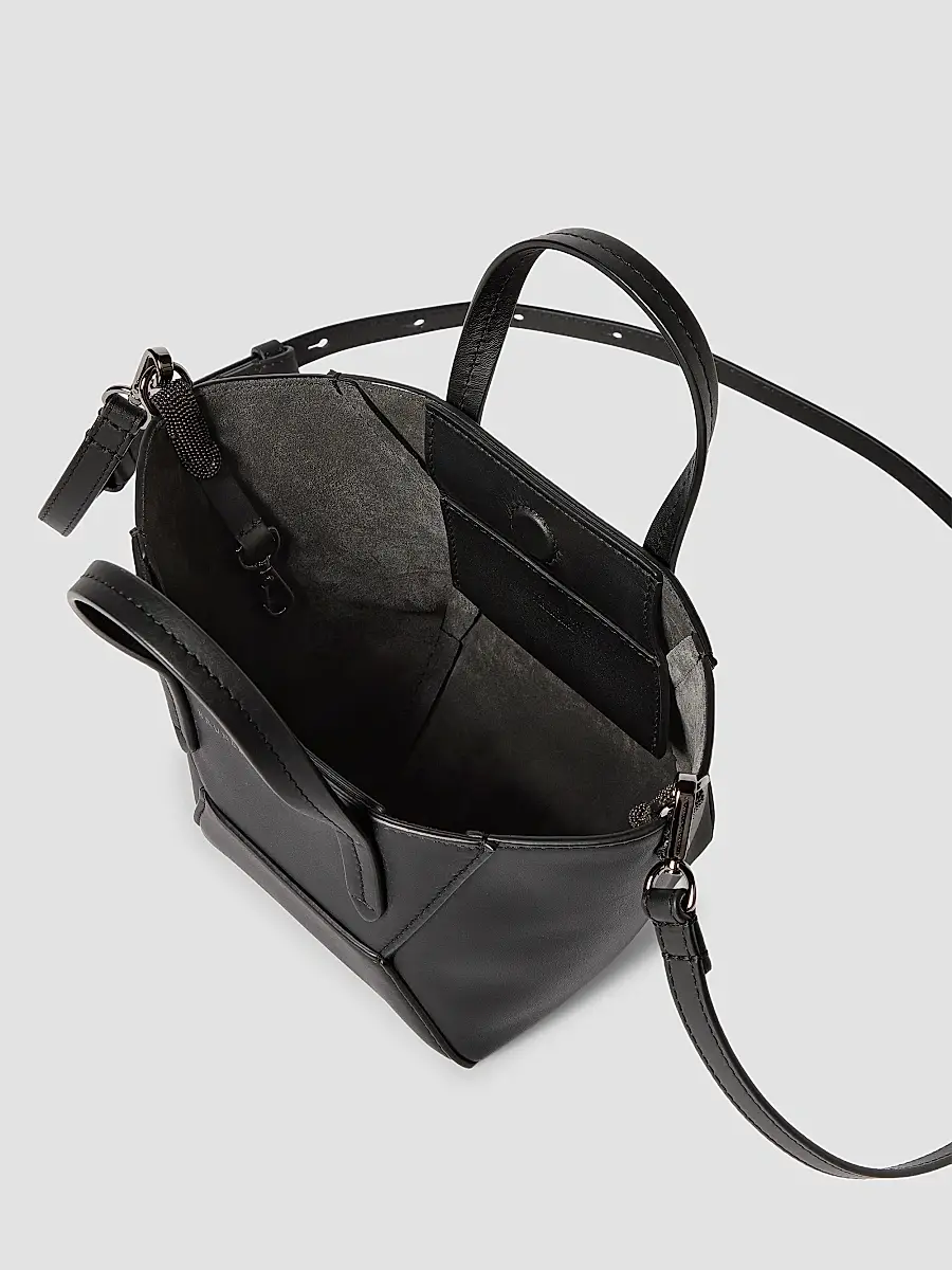 Brunello Cucinelli Women's Duo Mini Top Handle Bag in Calfskin with Monili - Black | Thumbnail 5 Brunello Cucinelli Women's Duo Mini Top Handle Bag in Calfskin with Monili - Black | Thumbnail 5