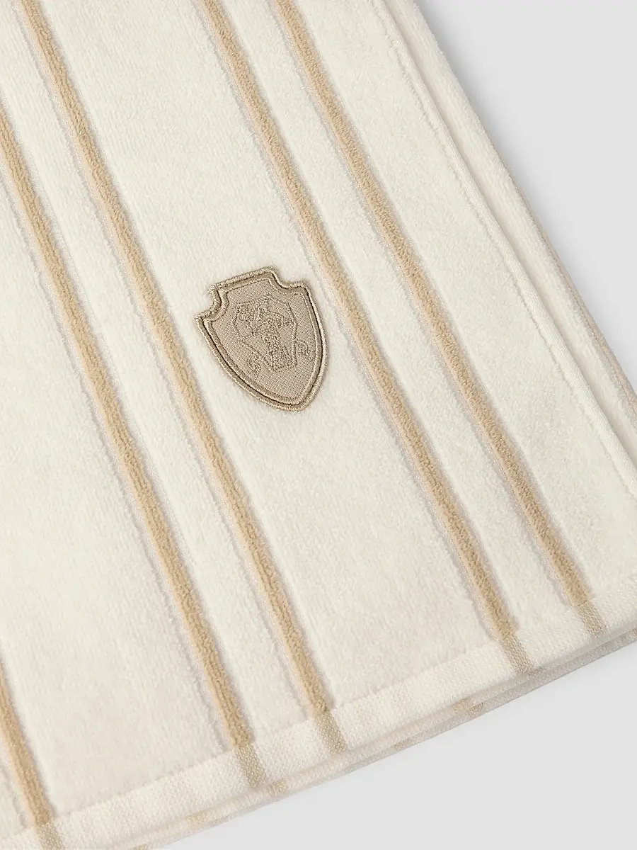 Brunello Cucinelli Striped Cotton Terrycloth Towel with Logo - Ivory | Thumbnail 2