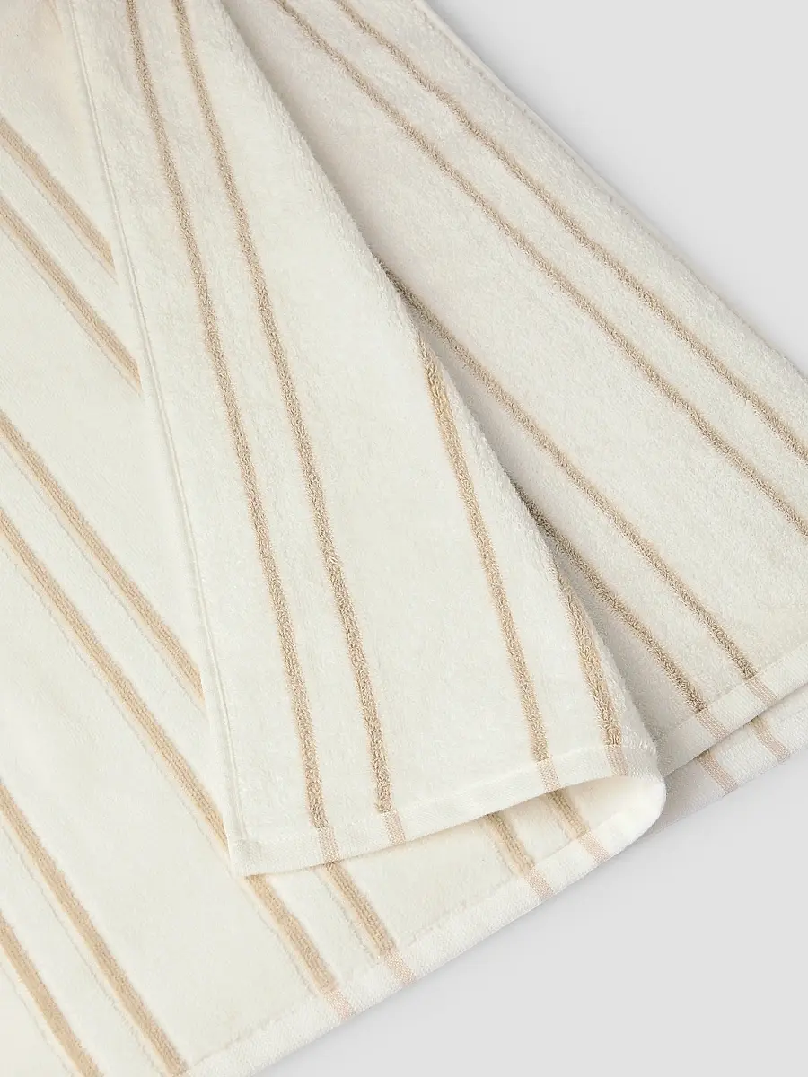Brunello Cucinelli Striped Cotton Terrycloth Towel with Logo - Ivory | Thumbnail 3