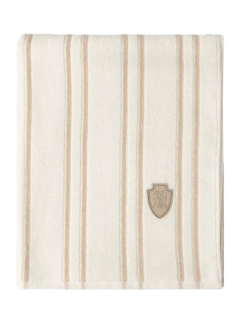 Brunello Cucinelli Striped Cotton Terrycloth Towel with Logo - Ivory