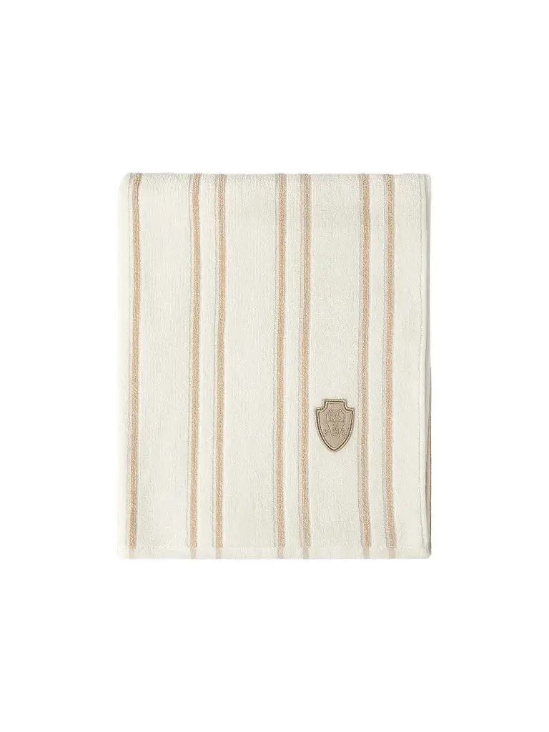 Brunello Cucinelli Striped Cotton Terrycloth Towel with Logo - Ivory | Image 1 Brunello Cucinelli Striped Cotton Terrycloth Towel with Logo - Ivory | Image 1