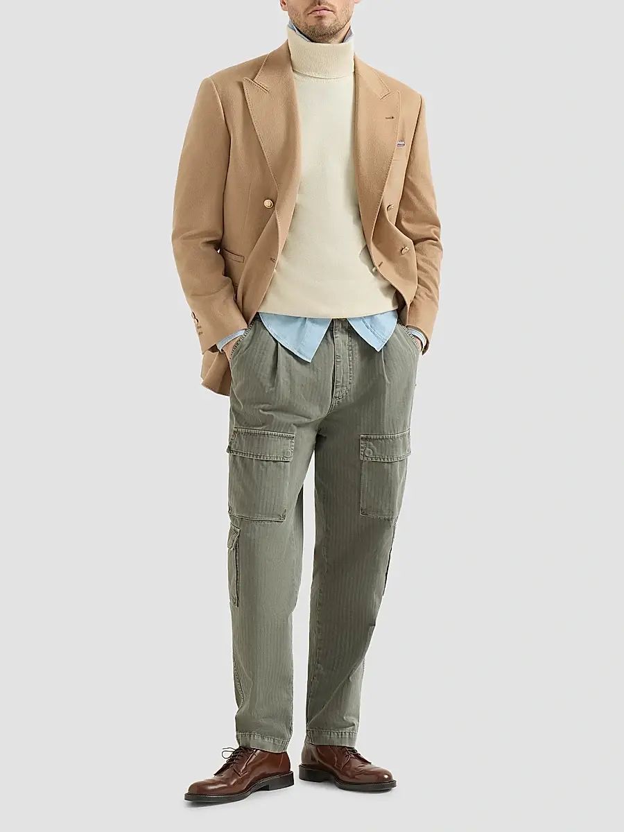 Brunello Cucinelli Men's Camel Flannel One-and-a-Half Breasted Tailor Blazer | Thumbnail 2 Brunello Cucinelli Men's Camel Flannel One-and-a-Half Breasted Tailor Blazer | Thumbnail 2