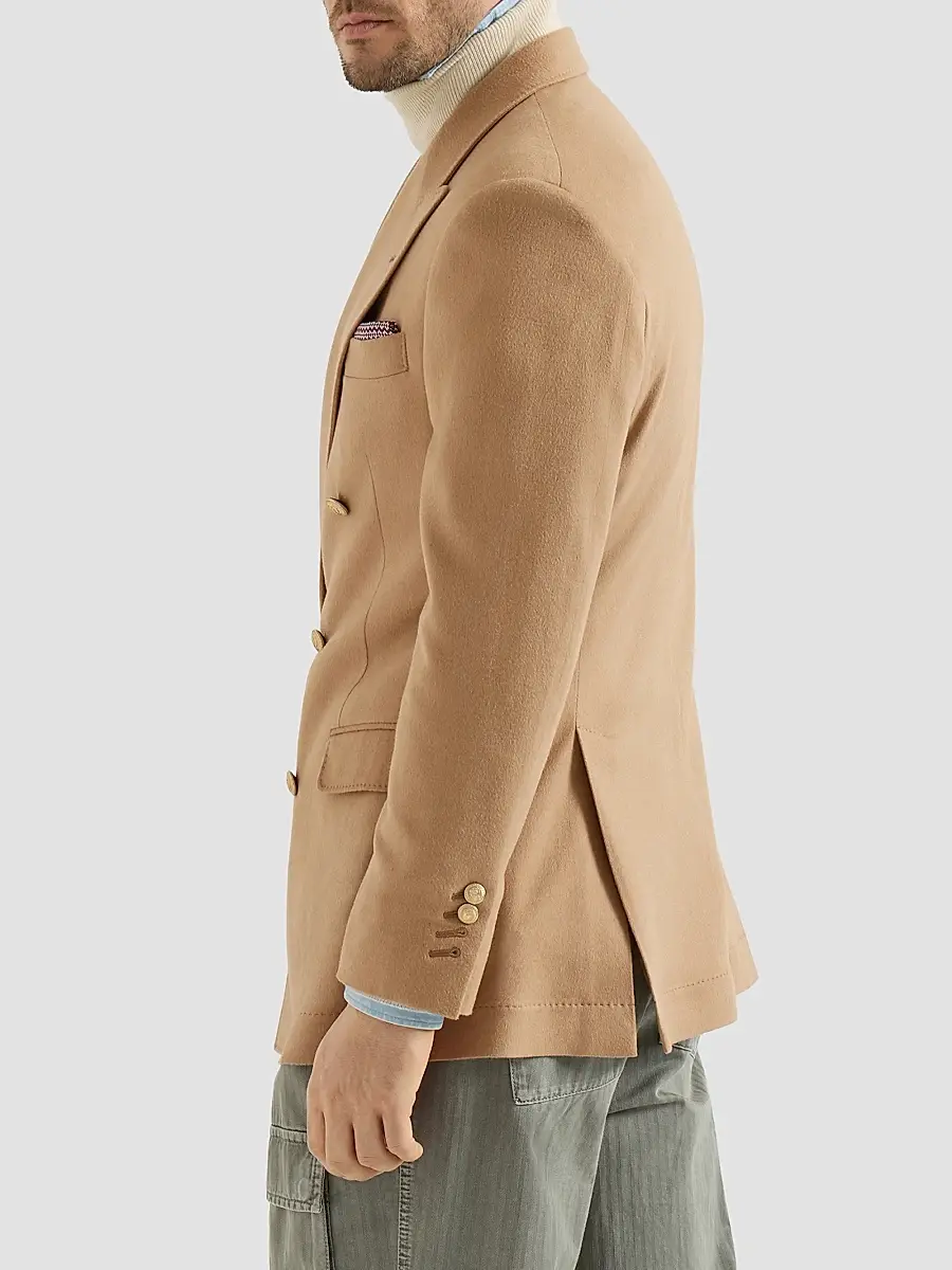 Brunello Cucinelli Men's Camel Flannel One-and-a-Half Breasted Tailor Blazer | Thumbnail 4 Brunello Cucinelli Men's Camel Flannel One-and-a-Half Breasted Tailor Blazer | Thumbnail 4