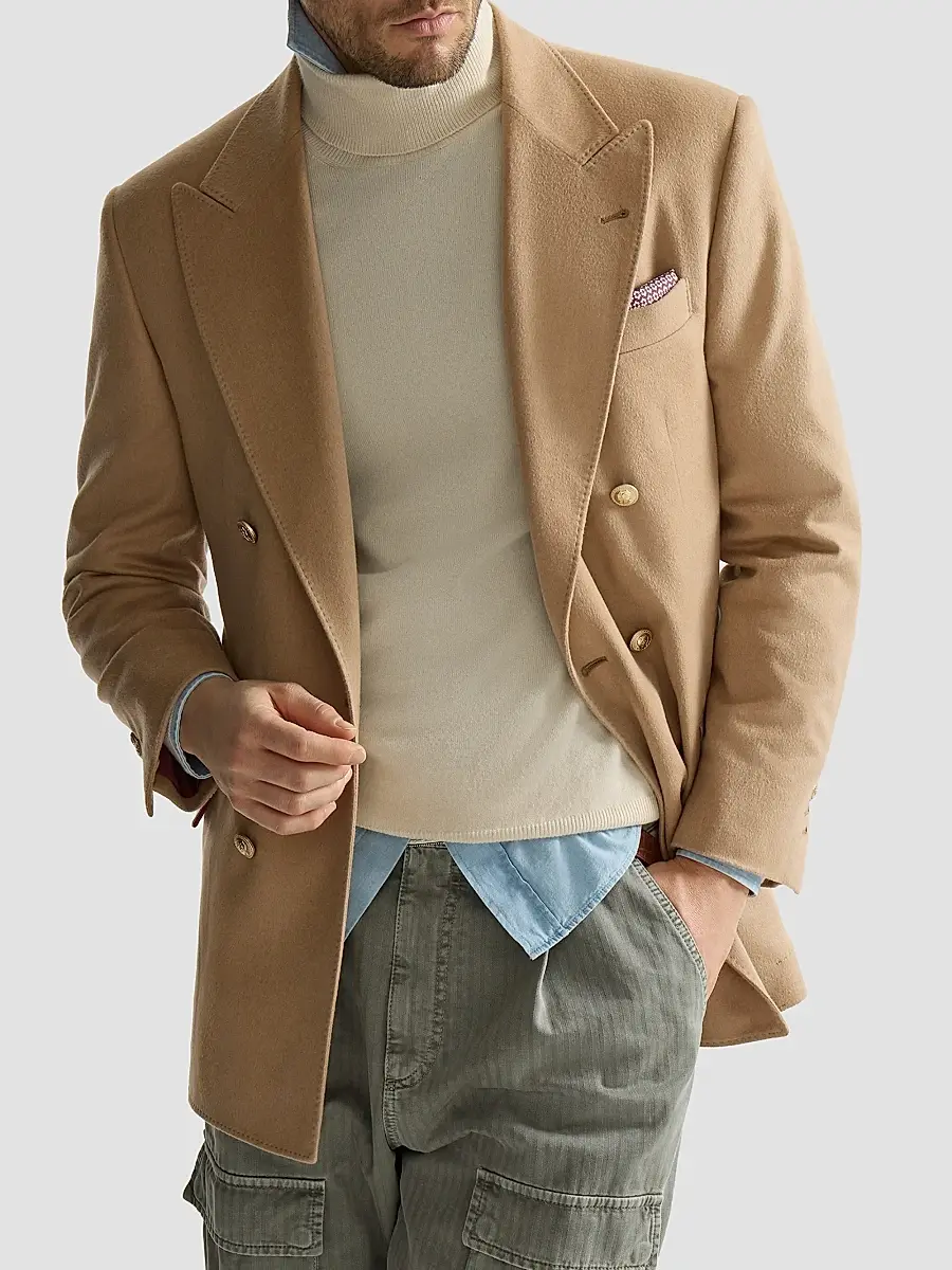 Brunello Cucinelli Men's Camel Flannel One-and-a-Half Breasted Tailor Blazer | Thumbnail 5 Brunello Cucinelli Men's Camel Flannel One-and-a-Half Breasted Tailor Blazer | Thumbnail 5