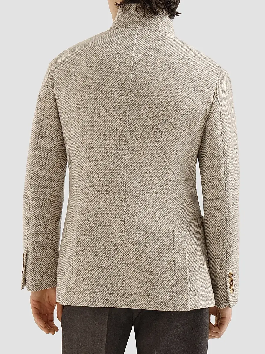 Brunello Cucinelli Men's Cashmere and Silk Diagonal Outerwear Blazer with Patch Pockets - Sand | Thumbnail 4