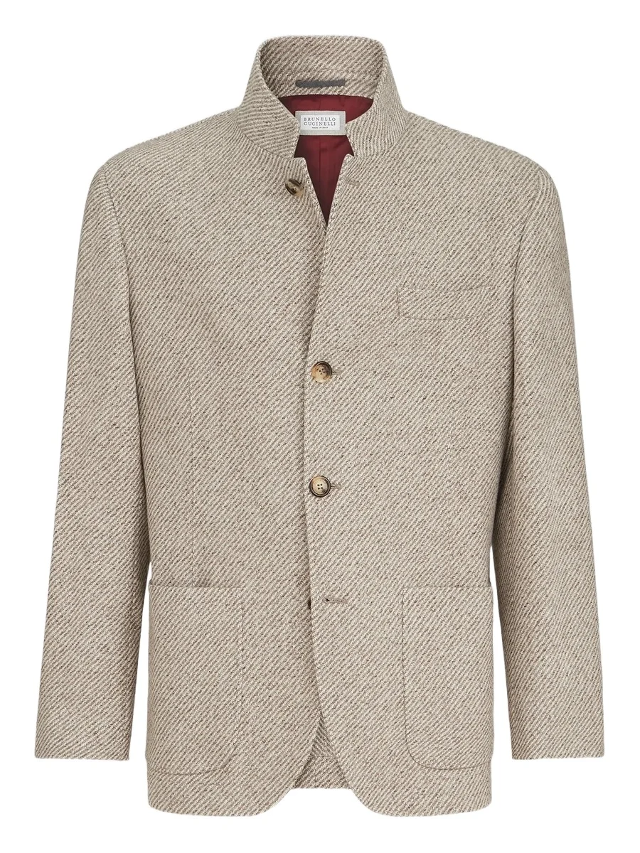 Brunello Cucinelli Men's Cashmere and Silk Diagonal Outerwear Blazer with Patch Pockets - Sand