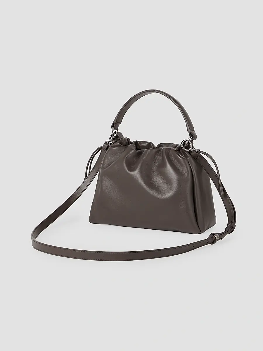 Brunello Cucinelli Women's Mellow Small Bucket Bag in Soft Leather with Monili - Rust Brown | Thumbnail 3 Brunello Cucinelli Women's Mellow Small Bucket Bag in Soft Leather with Monili - Rust Brown | Thumbnail 3