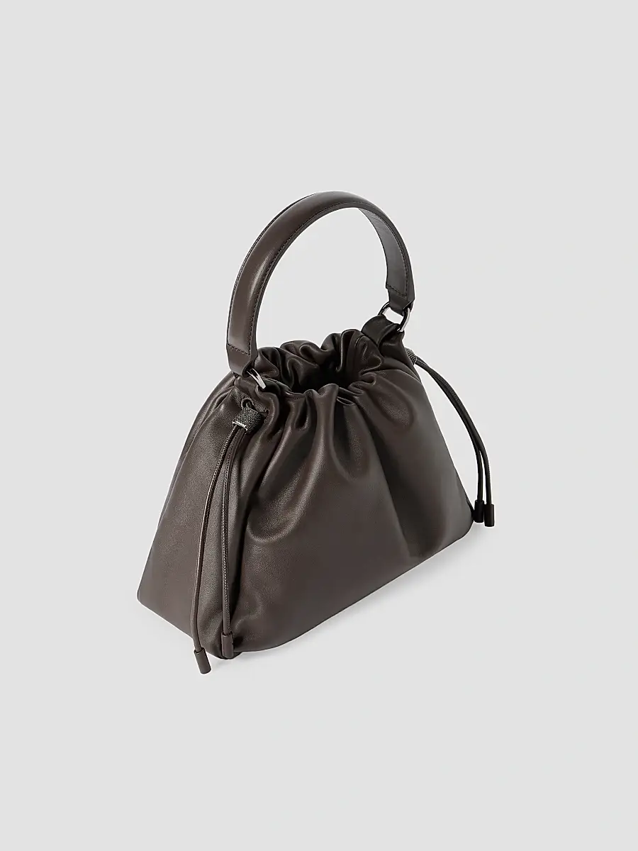 Brunello Cucinelli Women's Mellow Small Bucket Bag in Soft Leather with Monili - Rust Brown | Thumbnail 4 Brunello Cucinelli Women's Mellow Small Bucket Bag in Soft Leather with Monili - Rust Brown | Thumbnail 4