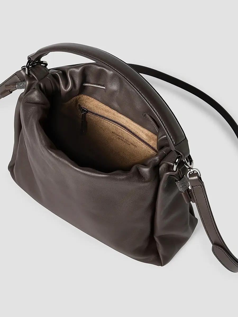 Brunello Cucinelli Women's Mellow Small Bucket Bag in Soft Leather with Monili - Rust Brown | Thumbnail 5 Brunello Cucinelli Women's Mellow Small Bucket Bag in Soft Leather with Monili - Rust Brown | Thumbnail 5