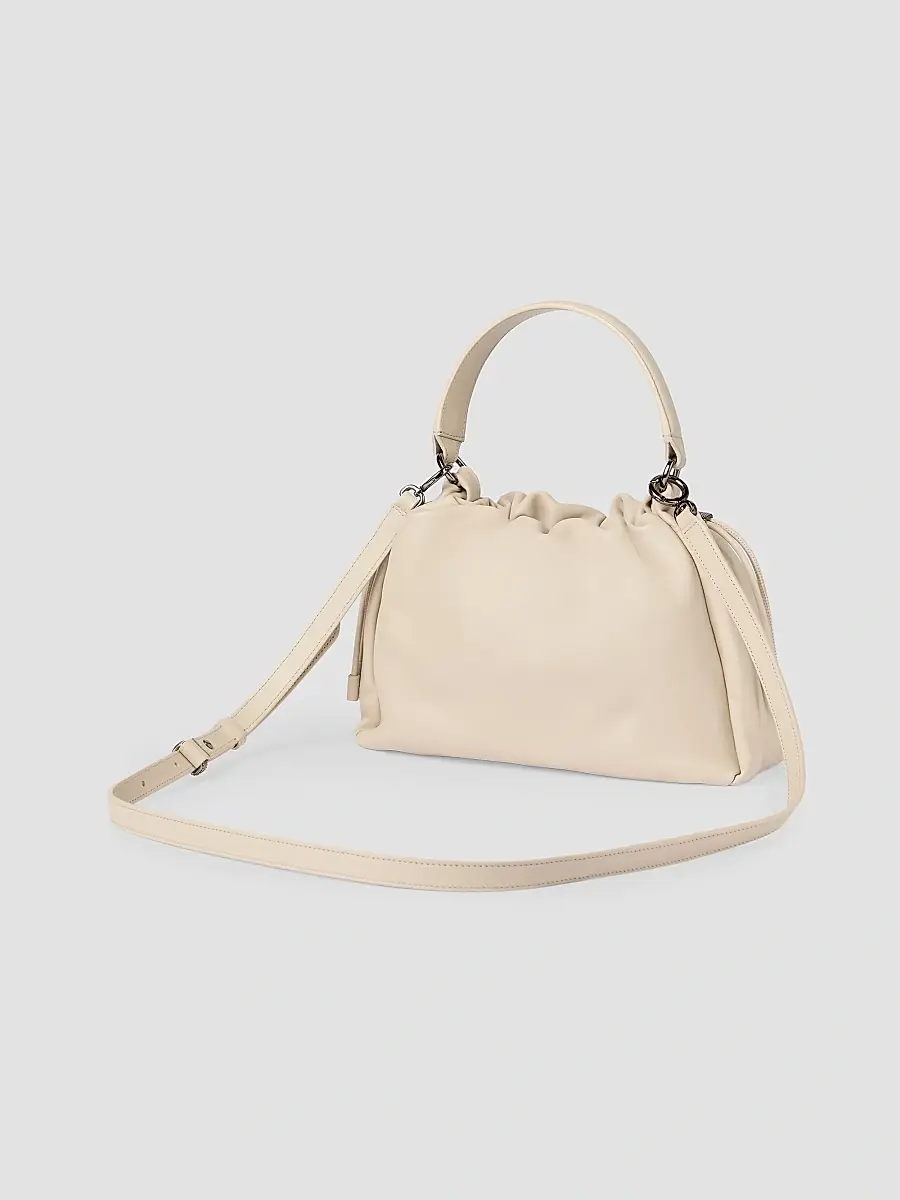 Brunello Cucinelli Women's Mellow Small Bucket Bag in Soft Leather with Monili - Ivory | Thumbnail 3 Brunello Cucinelli Women's Mellow Small Bucket Bag in Soft Leather with Monili - Ivory | Thumbnail 3