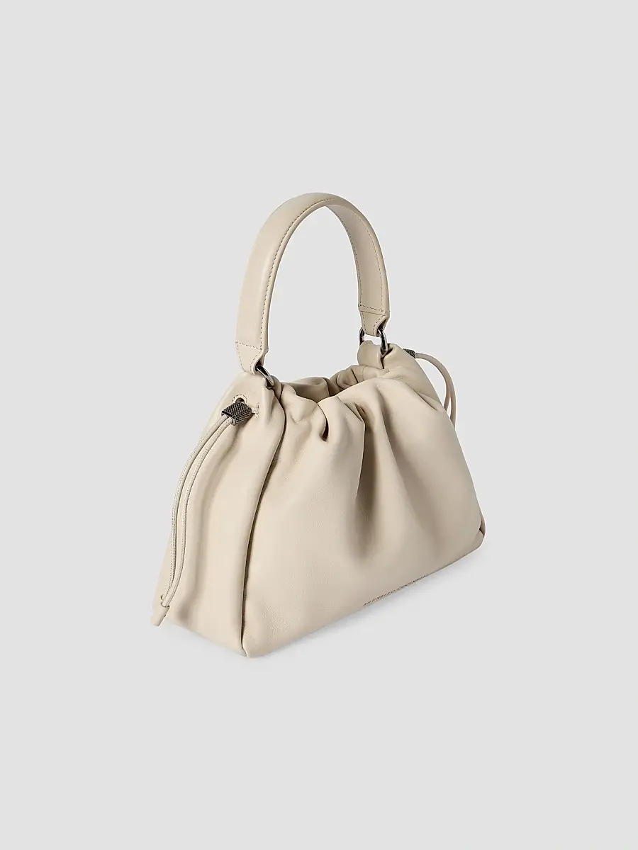 Brunello Cucinelli Women's Mellow Small Bucket Bag in Soft Leather with Monili - Ivory | Thumbnail 4 Brunello Cucinelli Women's Mellow Small Bucket Bag in Soft Leather with Monili - Ivory | Thumbnail 4