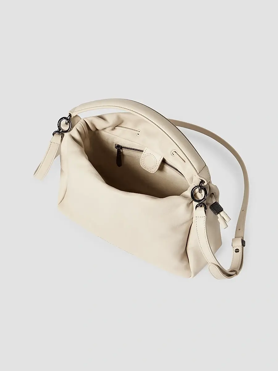 Brunello Cucinelli Women's Mellow Small Bucket Bag in Soft Leather with Monili - Ivory | Thumbnail 5 Brunello Cucinelli Women's Mellow Small Bucket Bag in Soft Leather with Monili - Ivory | Thumbnail 5