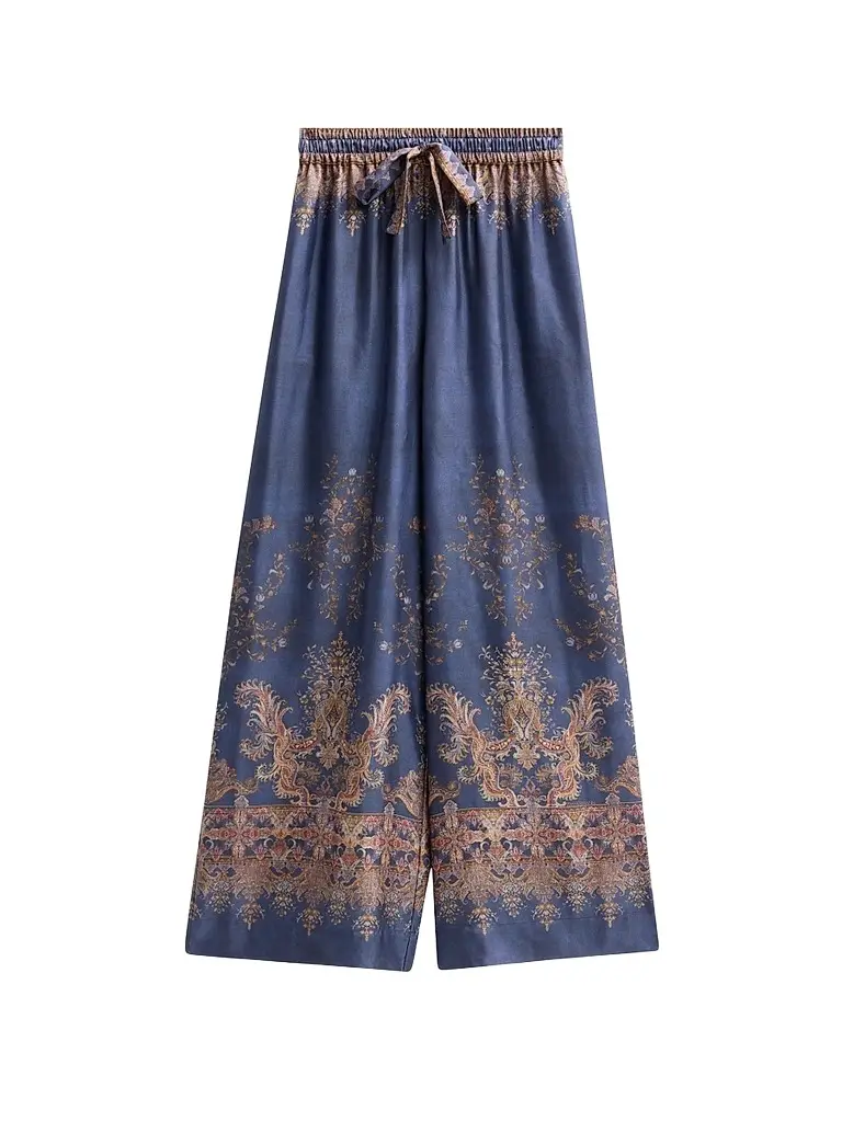Zimmermann Women's Valiant Paisley Silk Track Pants - Navy Paisley | Image 1 Zimmermann Women's Valiant Paisley Silk Track Pants - Navy Paisley | Image 1