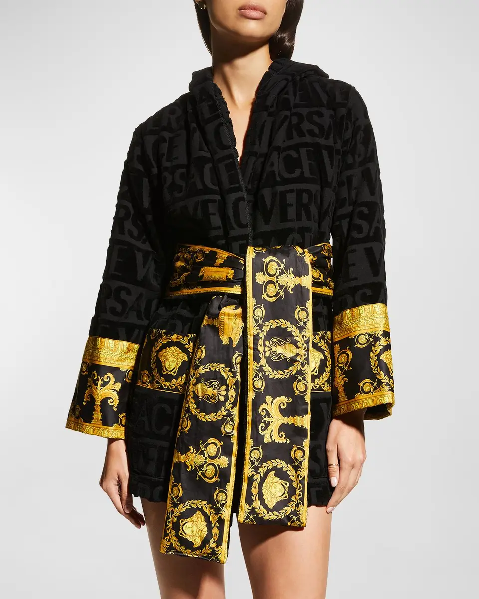 Versace I Heart Baroque Hooded Short Bathrobe | Thumbnail 3 Versace I Heart Baroque Hooded Short Bathrobe | Thumbnail 3