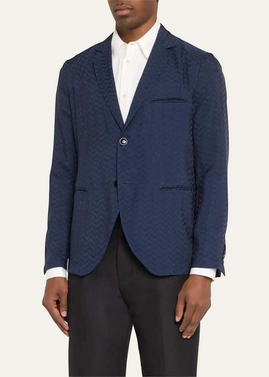 Giorgio Armani Men's Cupro Chevron Blazer | Thumbnail 4 Giorgio Armani Men's Cupro Chevron Blazer | Thumbnail 4