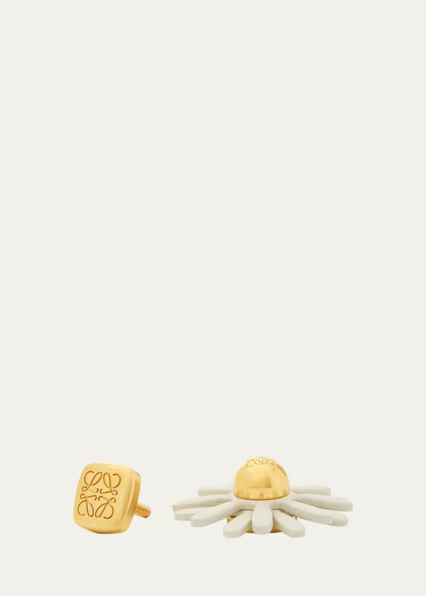 Loewe Flower Pin in Brass and Calfskin | Thumbnail 2
